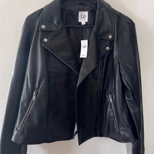 GAP Women's Sleek Black Vegan Leather Jacket